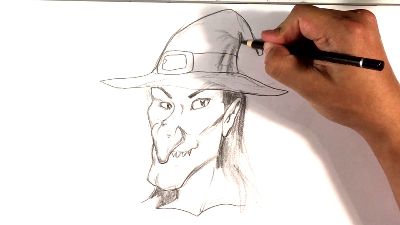 1280x720 Drawing A Witch - Halloween Witch Sketch
