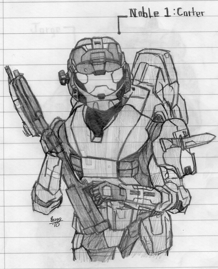 900x1111 Haloreach Carter By Izaak94 - Halo Reach Sketch