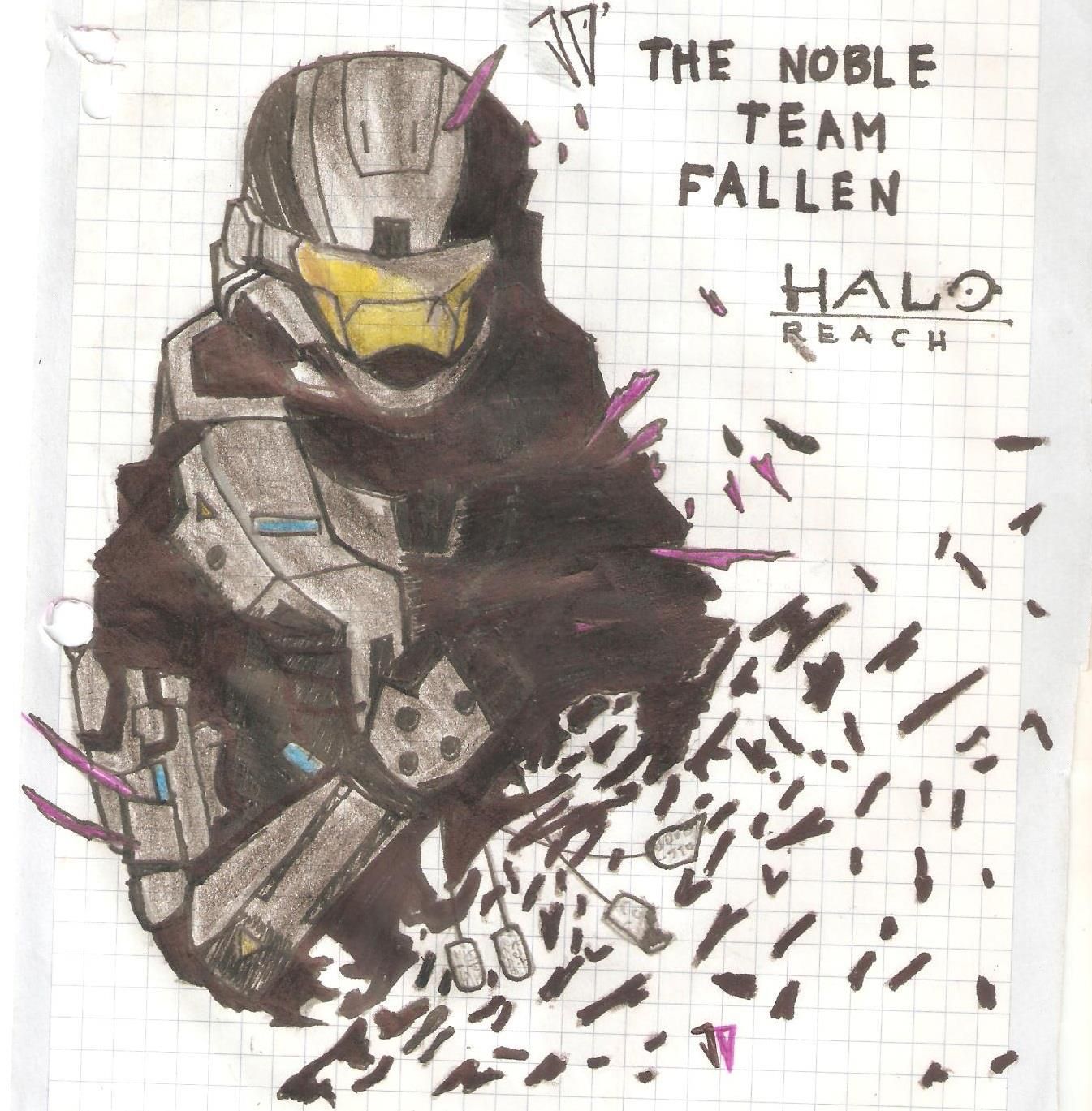 1345x1369 Halo Reach Fallen The Noble Team Halo And Master Chief - Halo Reach Sketch