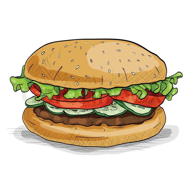 Simple Sketch Burger Drawing with Realistic