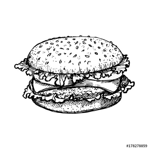 500x500 Sketch Hamburger Or Burger Vector Logo Design Template. Fast Food - Hamburger Sketch