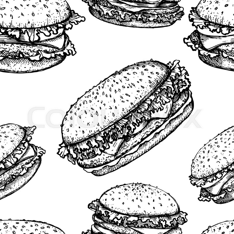 800x800 Sketch Hamburger Or Burger Vector Seamless Pattern. Fast Food - Hamburger Sketch