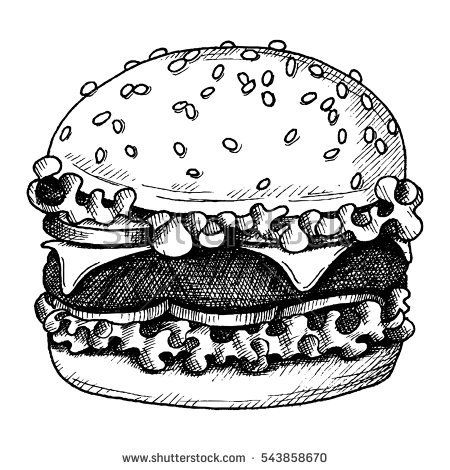 450x470 Sketch Ink Graphic Hamburger Illustration, Draft Silhouette - Hamburger Sketch