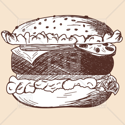 400x400 Sketch Of Hamburger Vector Image Vector Artwork Of Food And - Hamburger Sketch