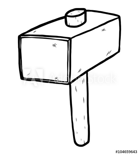 450x500 Big Mallet Hammer Cartoon Vector And Illustration, Black And - Hammer Sketch