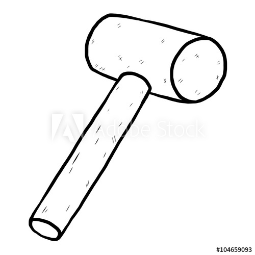 500x500 Mallet Hammer Cartoon Vector And Illustration, Black And White - Hammer Sketch