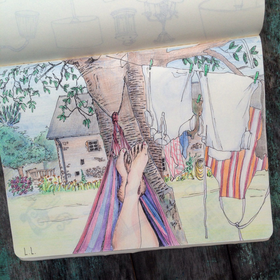 973x973 Hammock Time In France Lilian Leahy Illustrations - Hammock Sketch