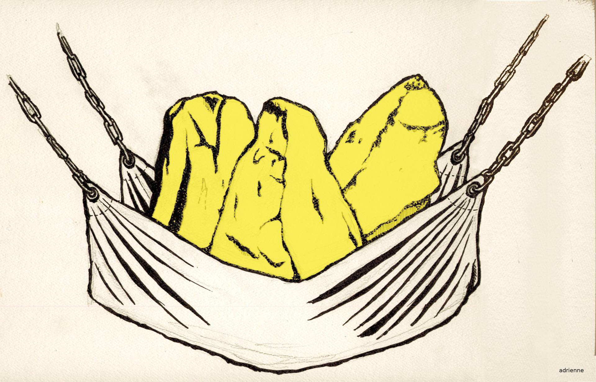1920x1233 Saatchi Art Three Yellow Stones In A Hammock Drawing By Adrienne - Hammock Sketch