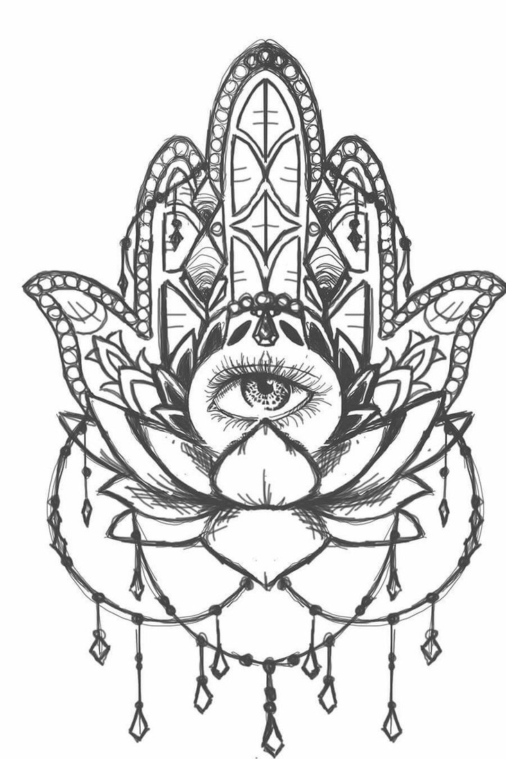730x1095 Hamsa Lotus Sketch By Sailorinky - Hamsa Hand Sketch