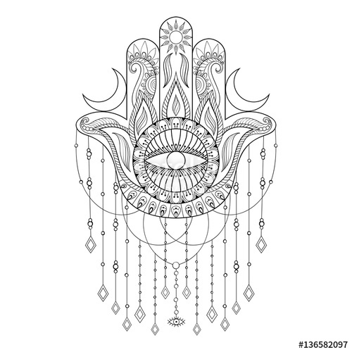 500x500 Hamsa Hand Vector Illustration. Hand Drawn Symbol Of Protection - Hamsa Hand Sketch