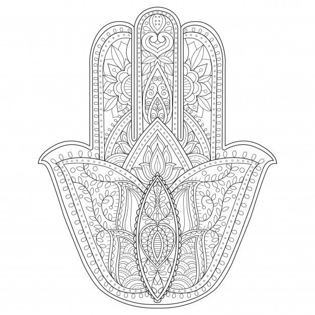 626x626 Hand Drawn Illustration Of Hamsa, Hand Of Fatima. Vector Premium - Hamsa Hand Sketch