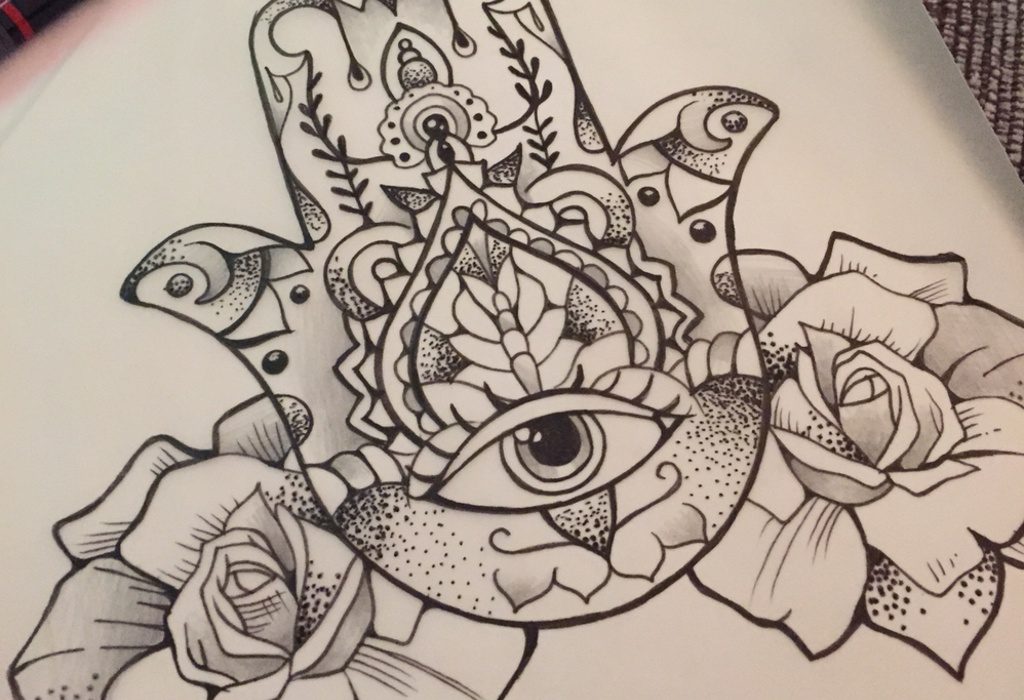 1024x700 Hamsa, Meaning Dna Ink Tattoo Studio - Hamsa Sketch