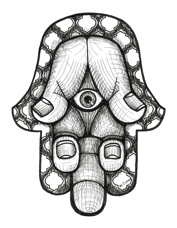 700x900 Dirty Eyed Hamsa Drawing By Mindy Curran - Hamsa Sketch