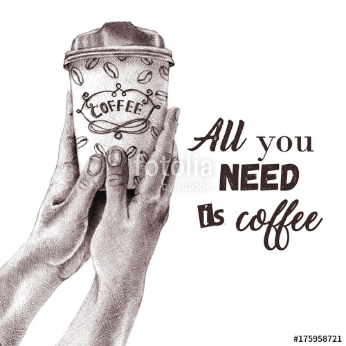 500x500 Hand Drawn Pencil Sketch. Human Hands Holding A Sup Of Coffee. On - Hand Drawn Pencil Sketch From Photos