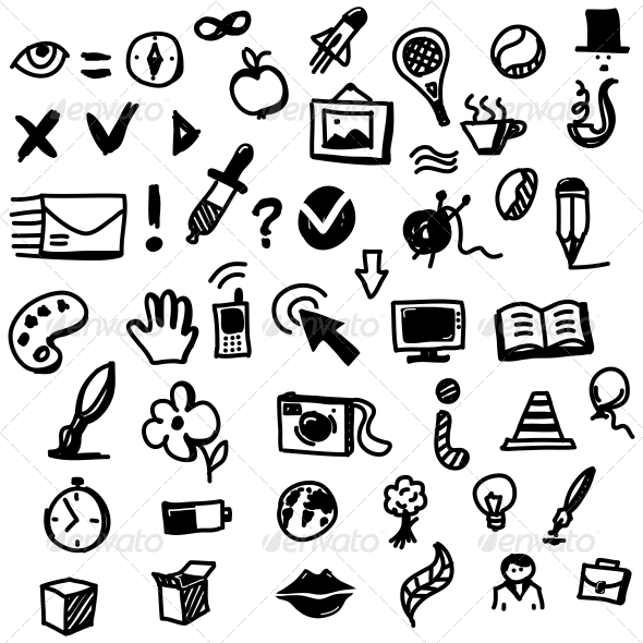 590x590 Hand Drawn Sketch Icon Set By Chuhastock Graphicriver - Hand Drawn Sketch