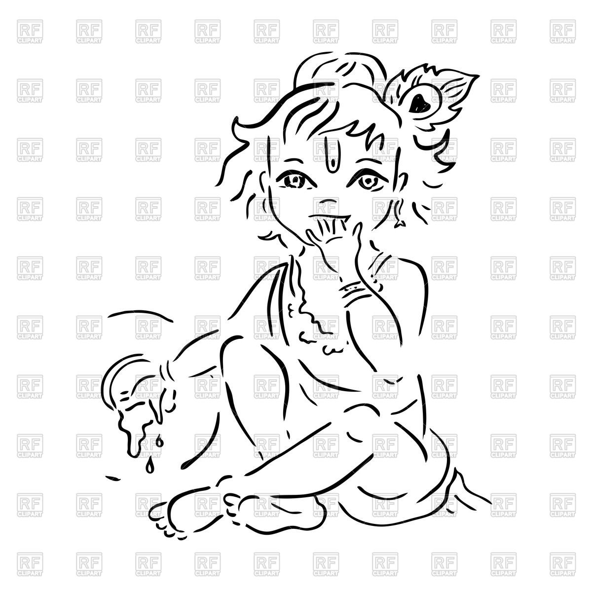 1200x1200 Hindu God Krishna - Hand Drawn Sketch