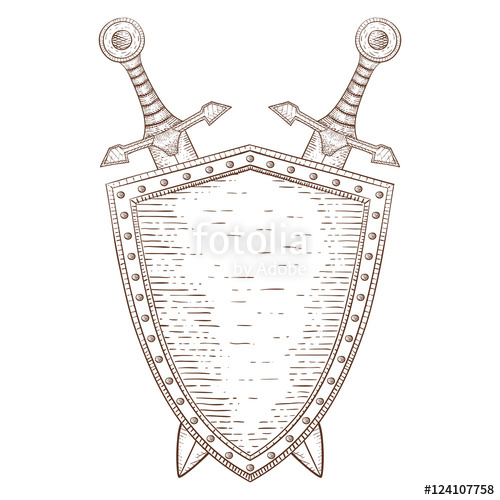 500x500 Swords And Shield. Hand Drawn Sketch Stock Image And Royalty Free - Hand Drawn Sketch