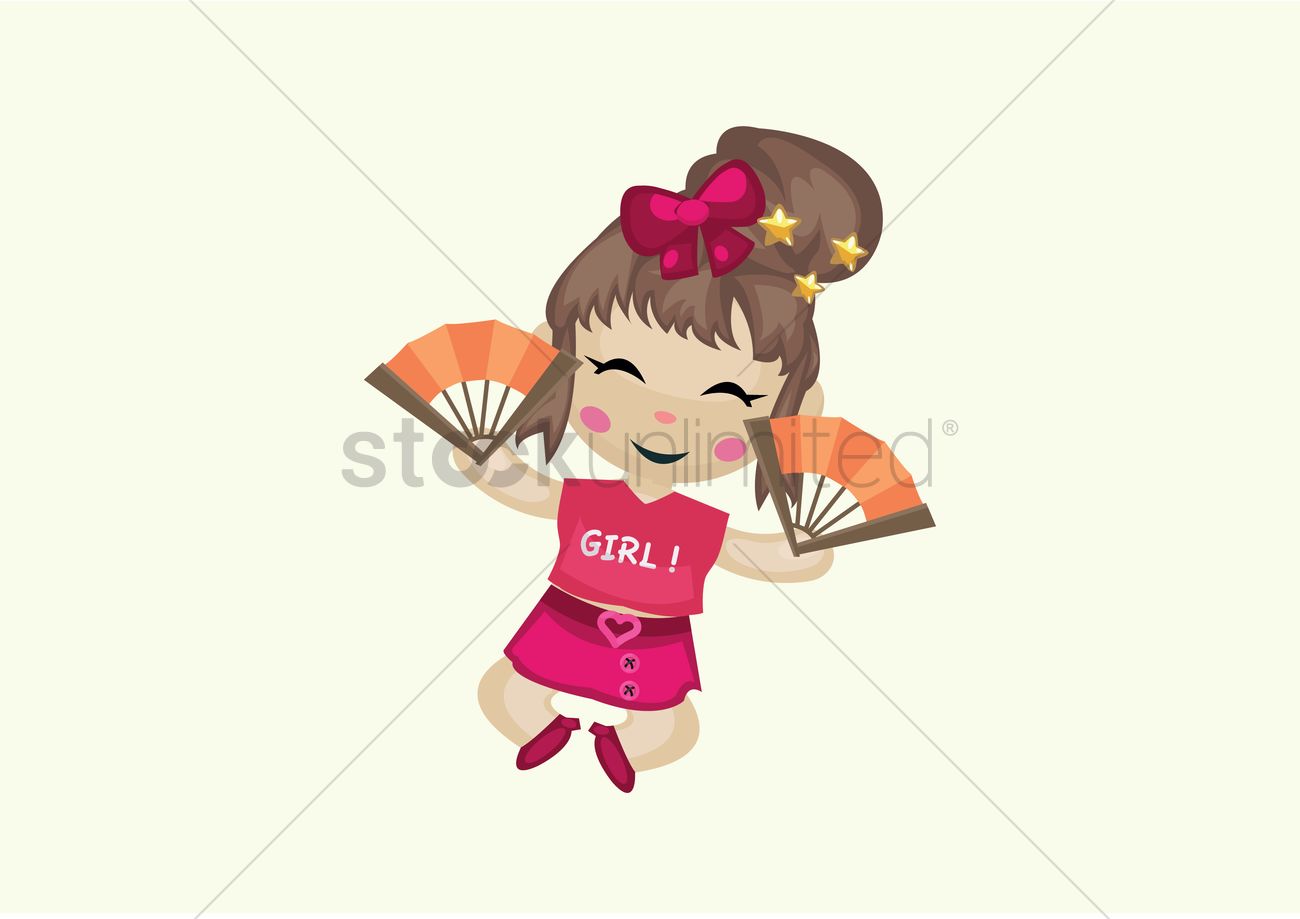 1300x919 Girl With Chinese Hand Fan Vector Image - Hand Fan Sketch