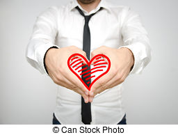 256x194 Hand Holding A Heart Sketch. - Hand Holding Heart Sketch