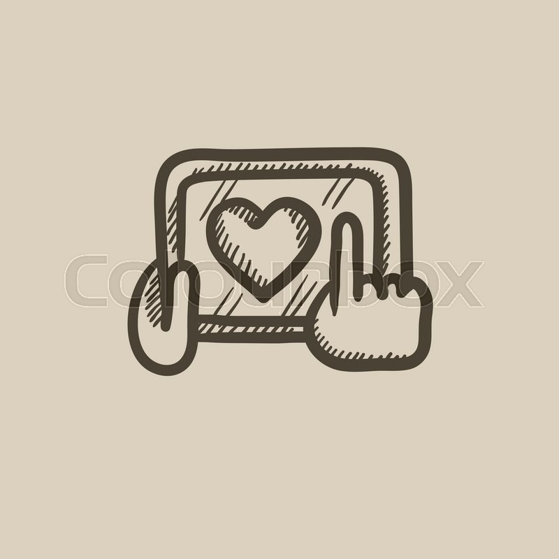 800x800 Hands Holding Tablet With Heart Sign Vector Sketch Icon Isolated - Hand Holding Heart Sketch