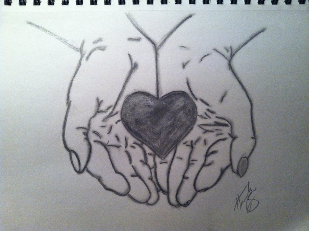 1024x765 How To Draw Hands Holding Rose Hand Holding Heart Drawing Hands - Hand Holding Heart Sketch