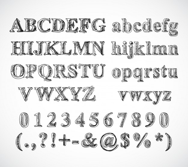 626x555 Sketch Hand Drawn Alphabet Black And White Font Letters Numbers - Hand Sketch Font