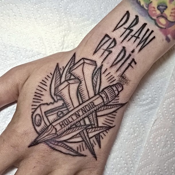 612x612 Draw Or Die Hand Tattoo Best Tattoo Ideas Gallery - Hand Sketch Tattoo