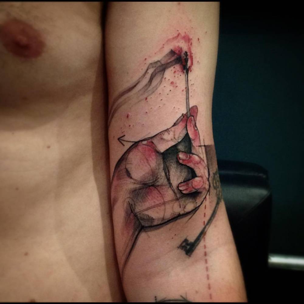 1000x1000 Sketch Work Style Tattoo Of A Hand Holding A - Hand Sketch Tattoo