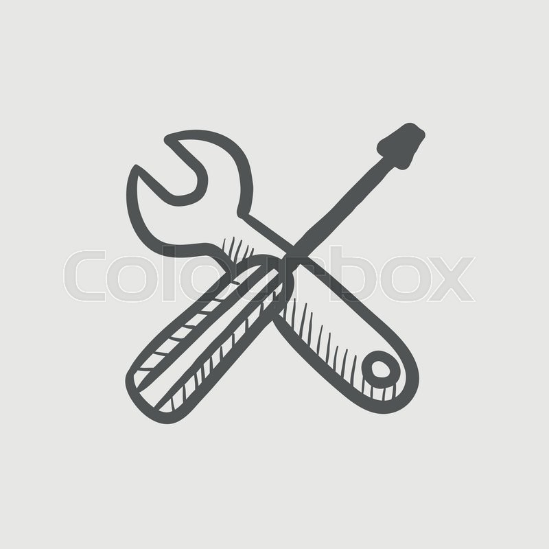 800x800 Screw Driver And Wrench Tools Sketch Icon For Web And Mobile. Hand - Hand Tools Sketch