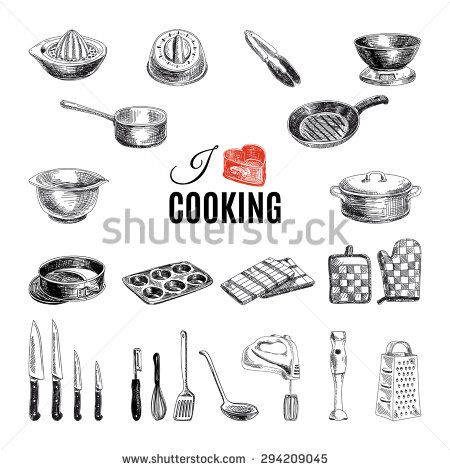 450x470 Vector Hand Drawn Illustration With Kitchen Tools. Sketch. - Hand Tools Sketch