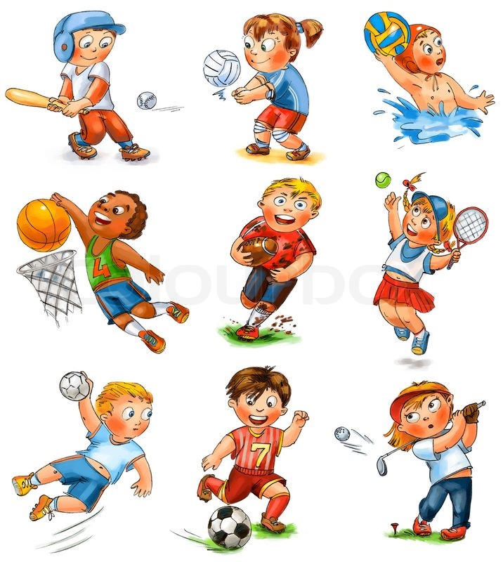 716x800 Child Participation In Sports. Baseball, Volleyball, Water Polo - Handball Sketch