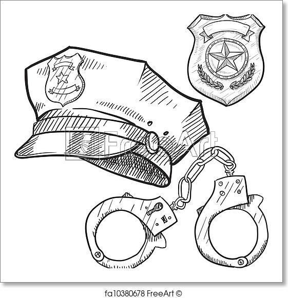 561x581 Free Art Print Of Police Objects Sketch. Doodle Style Policeman - Handcuffs Sketch