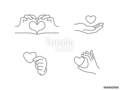 500x375 Love Icons. Hand Holding Heart, Hands Making Heart Shape Stock - Hands Making A Heart Sketch