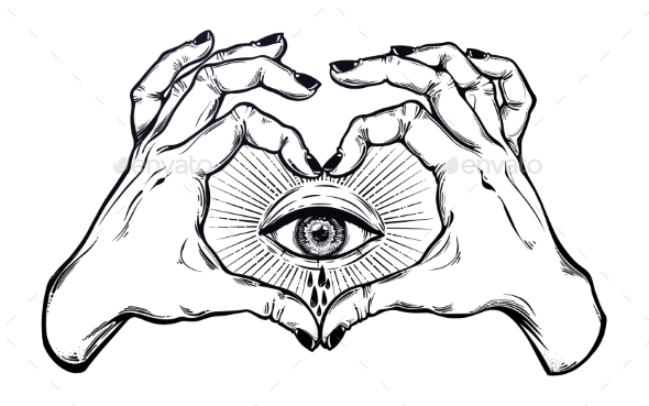 590x369 Two Hands Making Heart Sign With Eye Crying Tears By Itskatjas - Hands Making A Heart Sketch