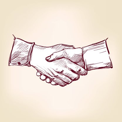 416x416 Handshake Hand Drawn Vector Llustration Realistic Sketch Premium - Handshake Sketch