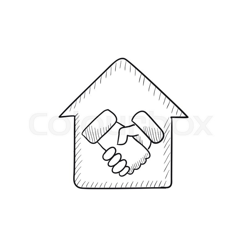 800x800 Handshake And House Vector Sketch Icon Isolated On Background - Handshake Sketch