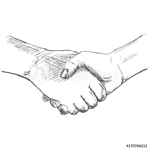 500x500 Two Hands, Handshake. Illustration In Sketch Style. Hand Drawn - Handshake Sketch