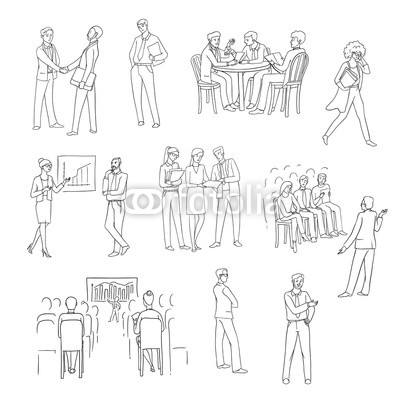 400x400 Vector Set Sketch Black Contour Isolated Illustration Of Business - Handshake Sketch