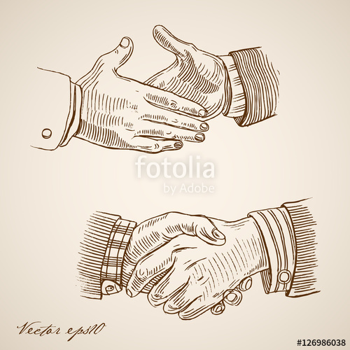 500x500 Engraving Vintage Drawn Vector Handshake Pencil Sketch Partner - Handshake Sketch