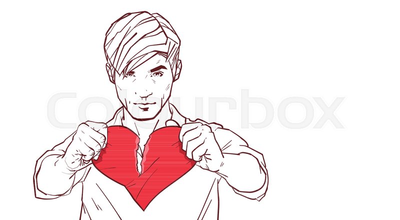 800x440 Handsome Man Tearing Red Heart Shape Apart Heartbroken Sketch On - Handsome Man Sketch