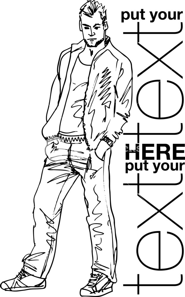 622x1000 Sketch Of Fashion Handsome Man. Vector Illustration Royalty Free - Handsome Man Sketch