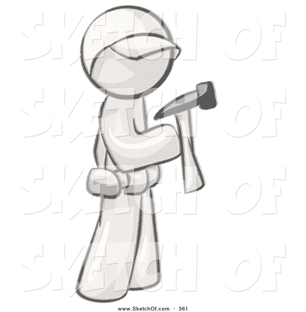 1024x1044 Drawing Of A Sketched Design Mascot Handy Man Contractor Hammering - Handyman Sketch