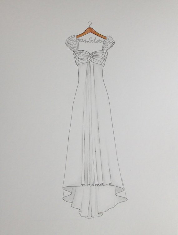 570x752 Custom Wedding Dress Drawing On Hanger With Name Original Etsy - Hanger Sketch