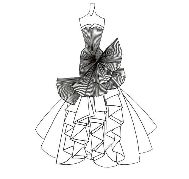 635x601 Drawing Line Art Fashion Dress Sketch - Hanger Sketch