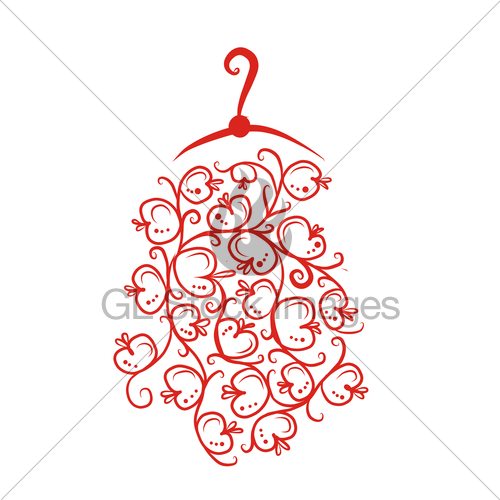 500x500 Dress With Floral Ornament On Hanger, Sketch For Your Design Gl - Hanger Sketch