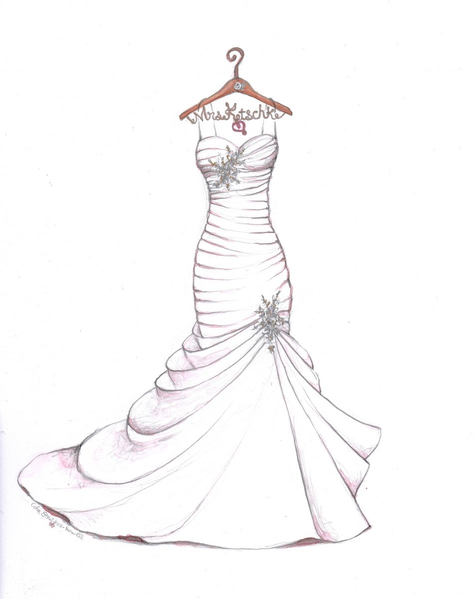 950x1200 Wedding Dress Sketch With Personalized Hanger By Catie Stricker - Hanger Sketch
