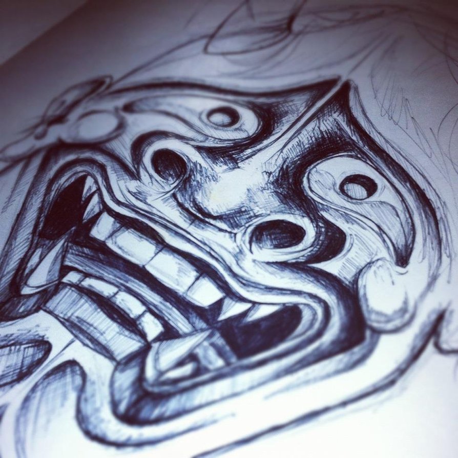 894x894 Hannya Sketch By Tattoojamie - Hannya Mask Sketch