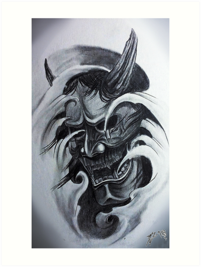 413x549 Hannya Mask Art Prints By Jackcoffins Redbubble - Hannya Mask Sketch