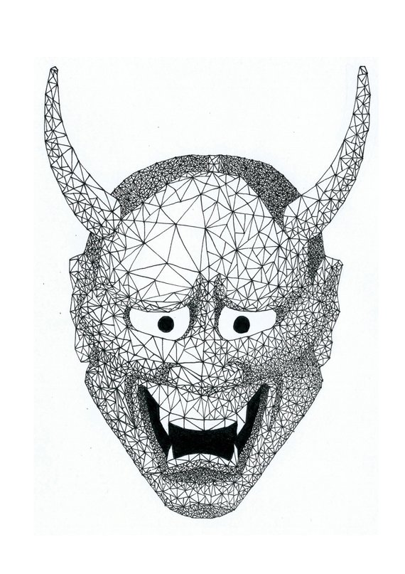 570x807 Hannya Mask Geometric Drawing Made With Pen 0.1. Size A4 Etsy - Hannya Mask Sketch