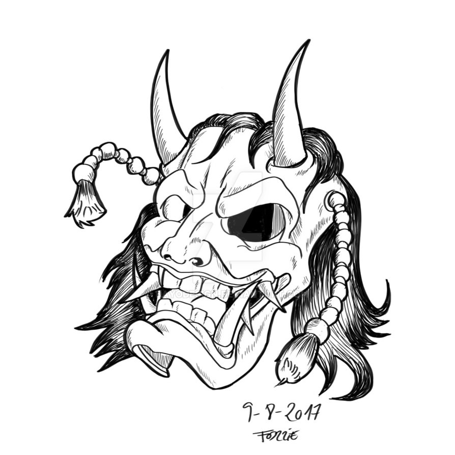 894x894 Hannya Mask. Daily Sketch 124. By Bayodesign - Hannya Mask Sketch